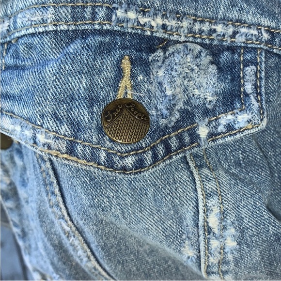 EUC Free People Distressed Denim Jacket with Contrast  Grey Hood/Arms - SM - Picture 4 of 7